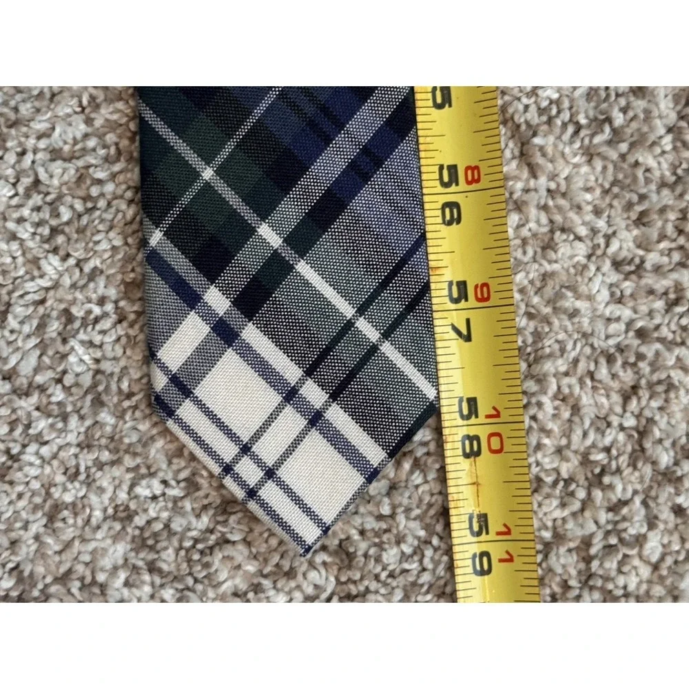 J.Crew Mens Plaid Necktie Navy Blue Green White Wool Silk Blend‎ Woven Tie